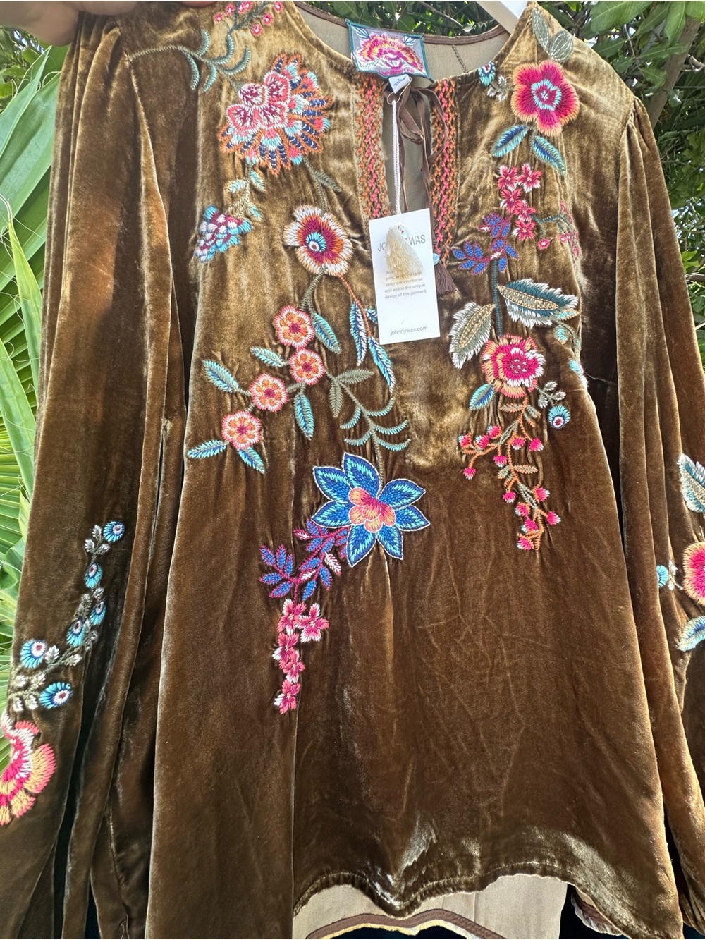 Johnny Was Olive Gold Velvet Embroidered Peasant Tunic - Picture 4 of 12